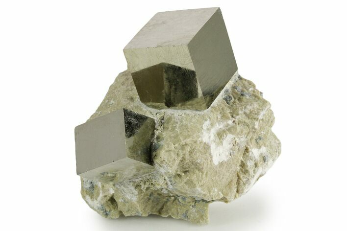 Three Natural Pyrite Cubes In Rock - Navajun, Spain #337884
